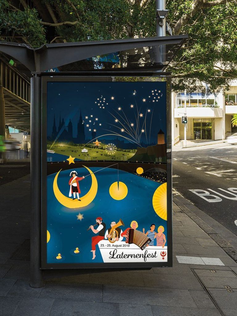 City-Light-Poster, Plakat zum Laternenfest in Halle 2019. Illustration / Grafikdesign / Digital Art, Werbung von High Tension Design aus Halle (Saale). Graf